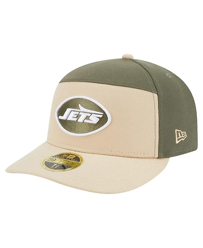 New Era Men's Light Beige/Olive York Jets Two-Tone Color Pack Split Panel 59FIFTY Fitted Hat
