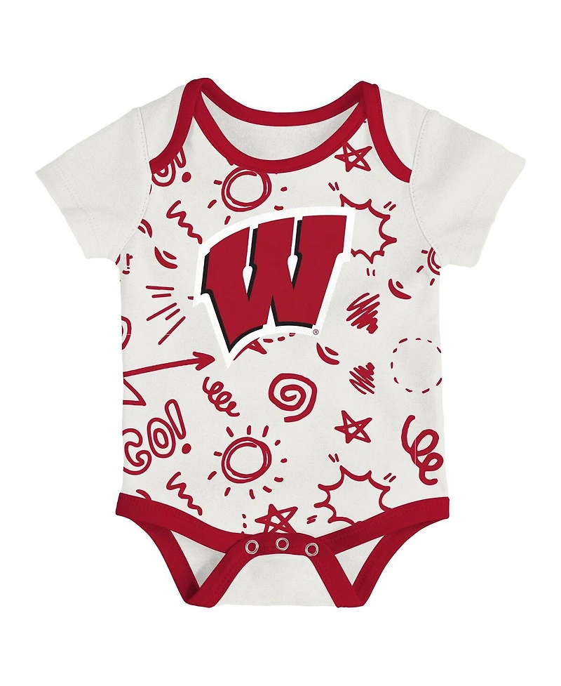 Outerstuff Baby Boys and Girls 3-Pack Wisconsin Badgers All Day Play Bodysuit Set