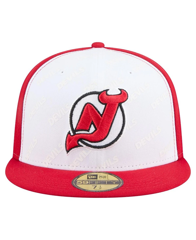 New Era Men's White/Red Jersey Devils Repeat Two-Tone 59FIFTY Fitted Hat