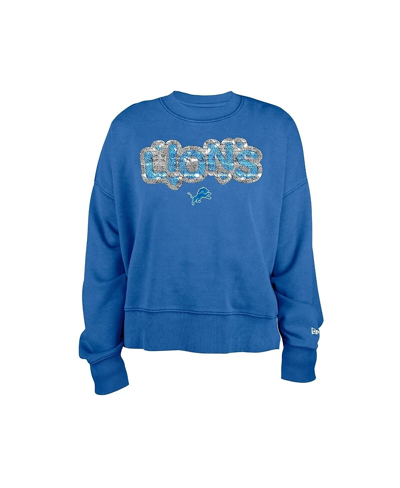 New Era Girl's Blue Detroit Lions Flip Sequin Sweatshirt