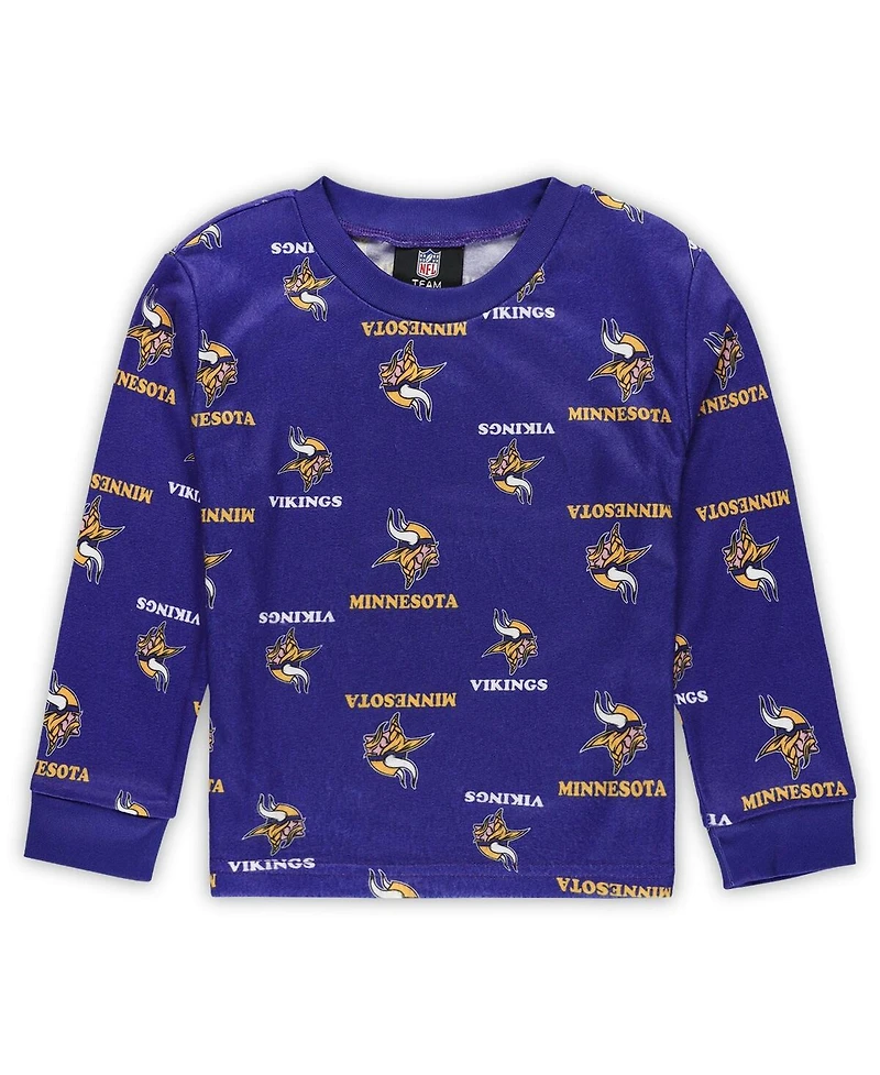 Outerstuff Toddler Purple Minnesota Vikings All-Over-Print Long Sleeve T-Shirt and Pants Sleep Set