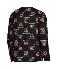 Outerstuff Big Boys and Girls Black Cincinnati Bengals All-Over-Print Long Sleeve T-Shirt and Pants Sleep Set