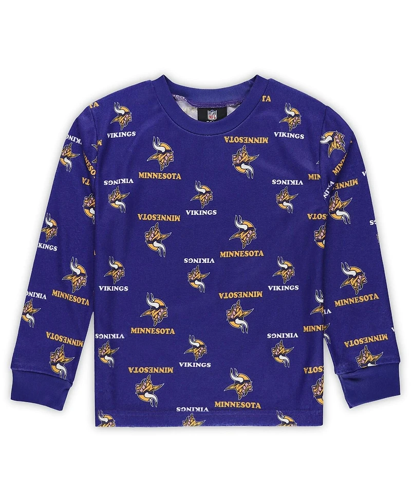 Outerstuff Preschool Purple Minnesota Vikings All-Over-Print Long Sleeve T-Shirt and Pants Sleep Set
