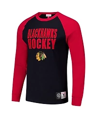 Mitchell Ness Men's Black, Red Chicago Blackhawks Legendary Slub Raglan Long Sleeve T-Shirt