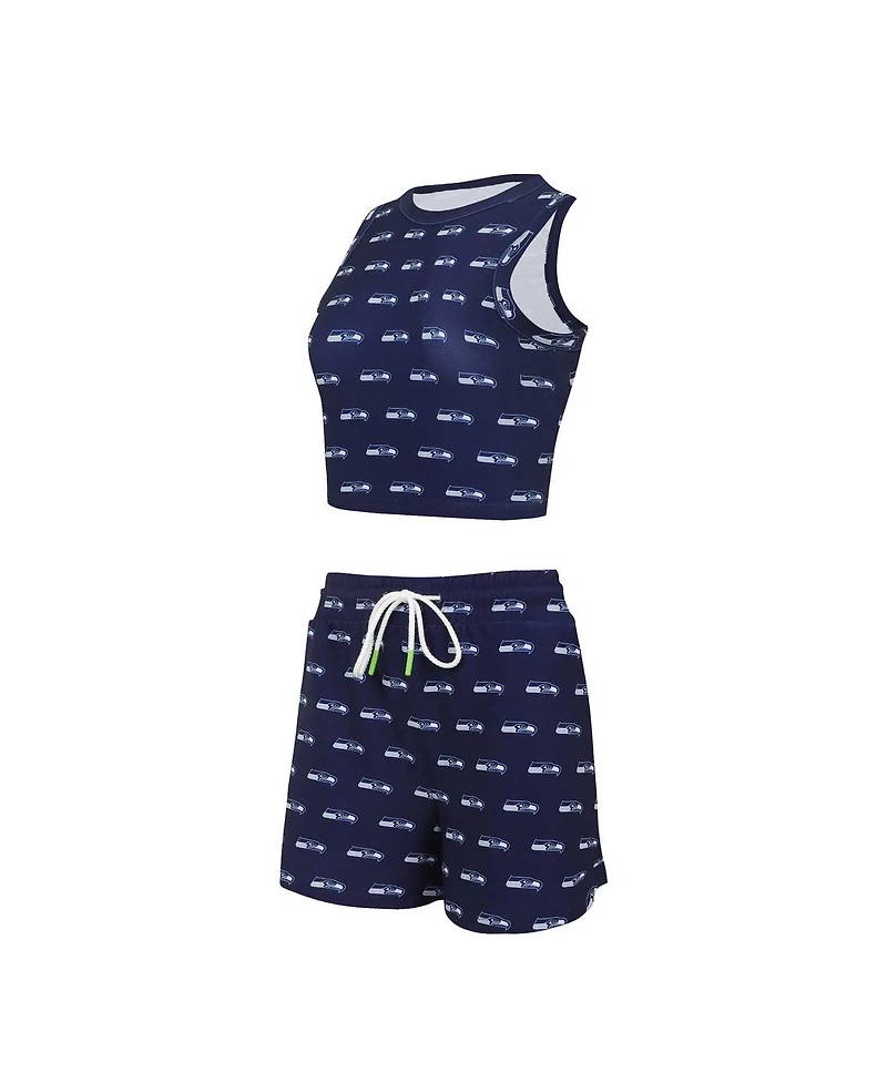 Concepts Sport Women's Seattle Seahawks Gauge Allover Print Cropped Tank Top Shorts Sleep Set