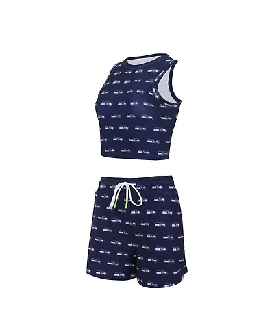 Concepts Sport Women's Seattle Seahawks Gauge Allover Print Cropped Tank Top Shorts Sleep Set