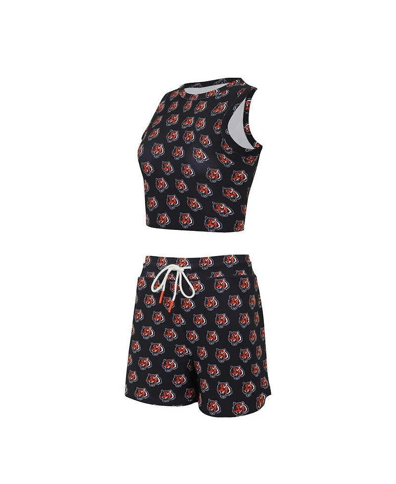 Concepts Sport Women's Cincinnati Bengals Gauge Allover Print Cropped Tank Top Shorts Sleep Set
