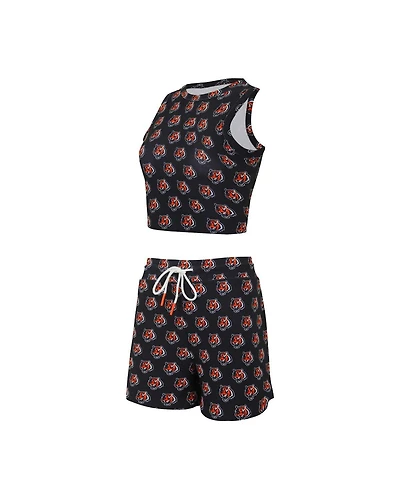 Concepts Sport Women's Cincinnati Bengals Gauge Allover Print Cropped Tank Top Shorts Sleep Set