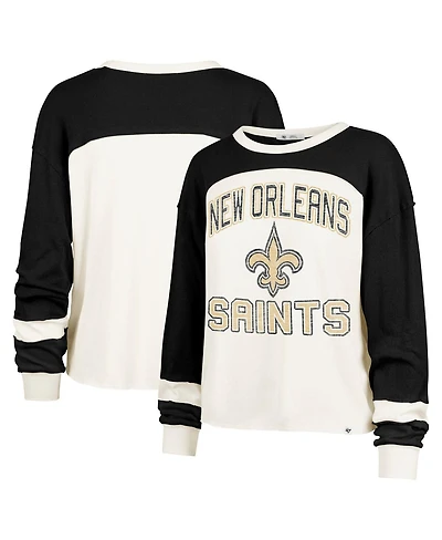 '47 Brand Women's Cream New Orleans Saints Double Header Curve Raglan Long Sleeve Crop Top