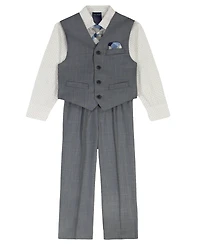 Nautica Boys 2T-7 4-Piece Deco Sharkskin Vest, Shirt, Tie and Pants Set