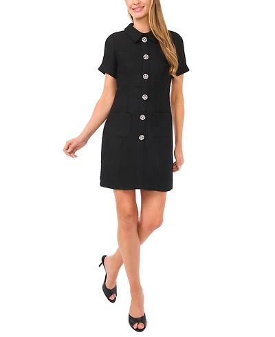 CeCe Women's Rhinestone Button Boucle Shift Dress