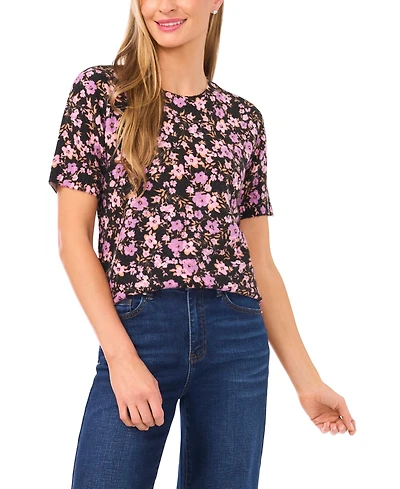 CeCe Women's Crew Neck Pull-On Printed Sweater
