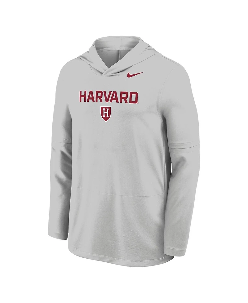 Nike Men's Gray Harvard Crimson Sideline Dri-fit Lightweight Hooded Sweatshirt