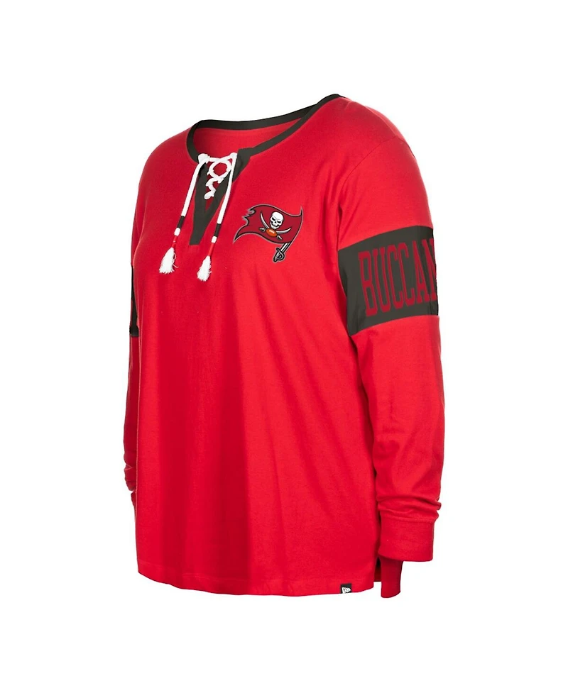 New Era Women's Red Tampa Bay Buccaneers Plus Lace-Up Notch Neck Long Sleeve T-Shirt