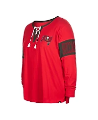 New Era Women's Red Tampa Bay Buccaneers Plus Lace-Up Notch Neck Long Sleeve T-Shirt