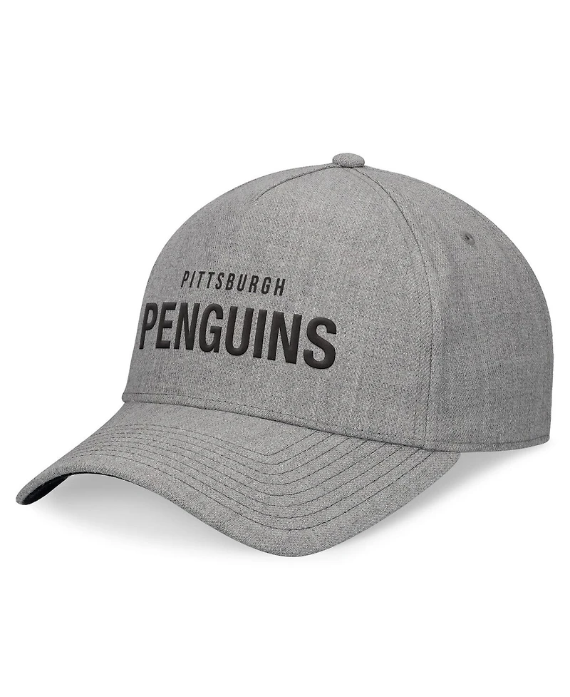 Fanatics Men's Heather Gray Pittsburgh Penguins Elements A-Frame Leather Strapback Hat