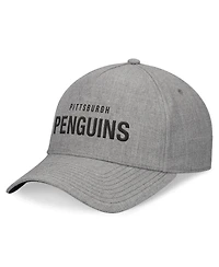 Fanatics Men's Heather Gray Pittsburgh Penguins Elements A-Frame Leather Strapback Hat