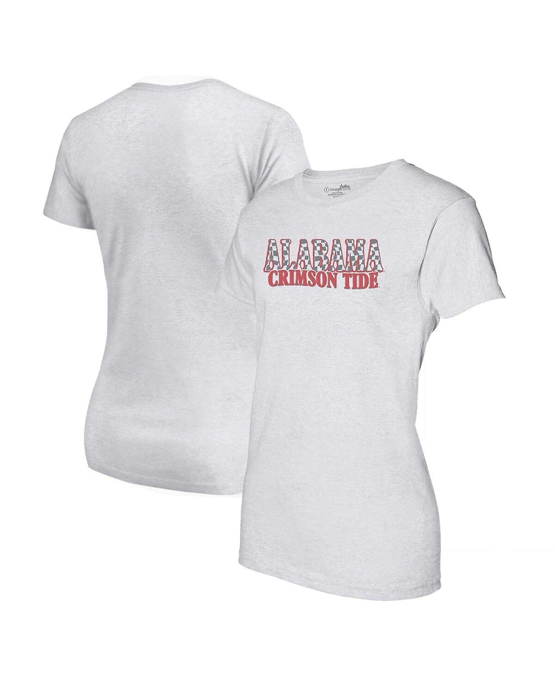 Image One Women's Heather Gray Alabama Crimson Tide Checkered Team Name Wavy Tri-Blend T-Shirt
