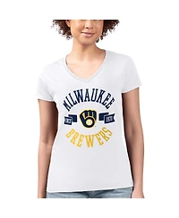 G-iii 4Her by Carl Banks Women's White Milwaukee Brewers Super-Slim Fit Lightweight City Graphic V-Neck T-Shirt