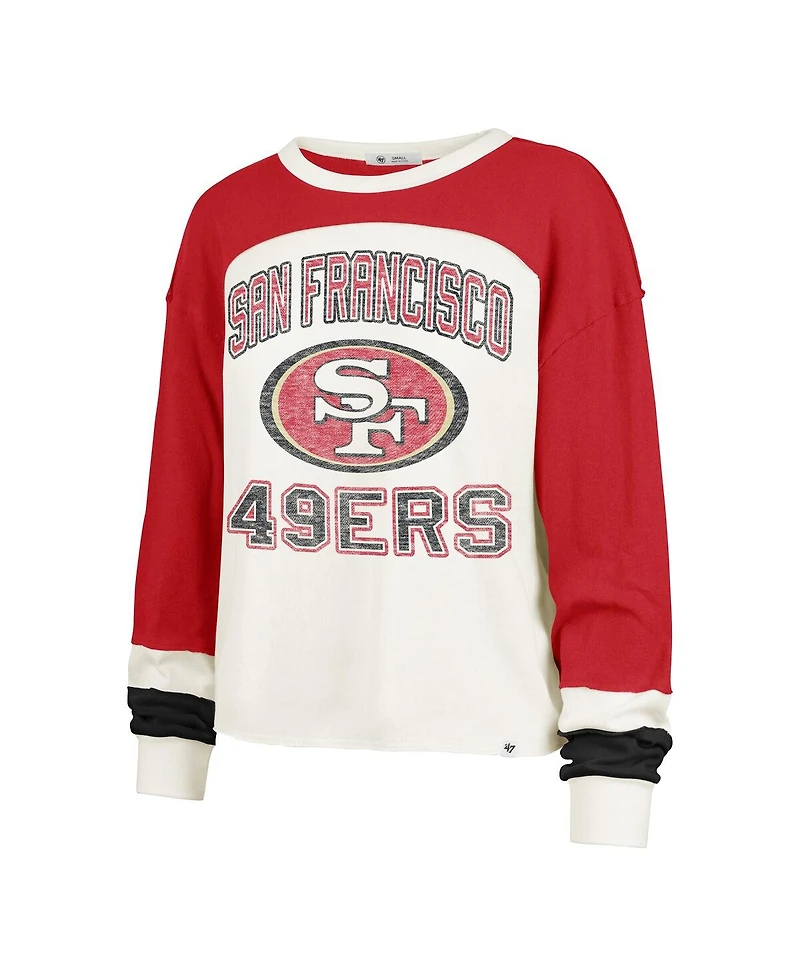 '47 Brand Women's Cream/Scarlet San Francisco 49ers Plus Double Header Curve Toni Long Sleeve T-Shirt