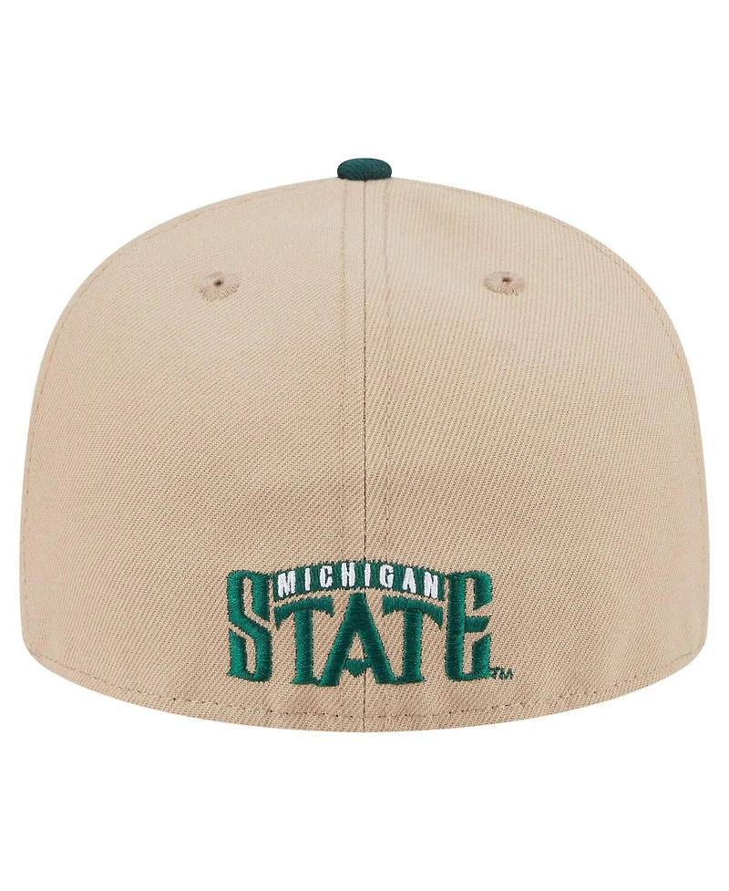 New Era Men's Khaki Michigan State Spartans Throwback Two-Tone 59FIFTY Fitted Hat