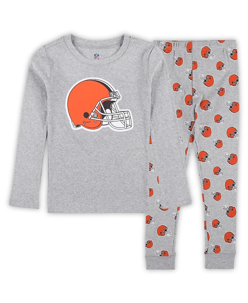 Outerstuff Preschool 2-Piece Heather Gray Cleveland Browns Long Sleeve T-Shirt and Pants Sleep Set