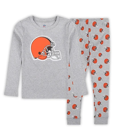 Outerstuff Preschool 2-Piece Heather Gray Cleveland Browns Long Sleeve T-Shirt and Pants Sleep Set