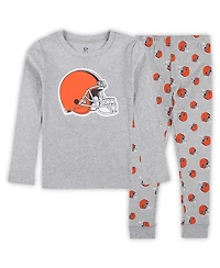 Outerstuff Preschool 2-Piece Heather Gray Cleveland Browns Long Sleeve T-Shirt and Pants Sleep Set