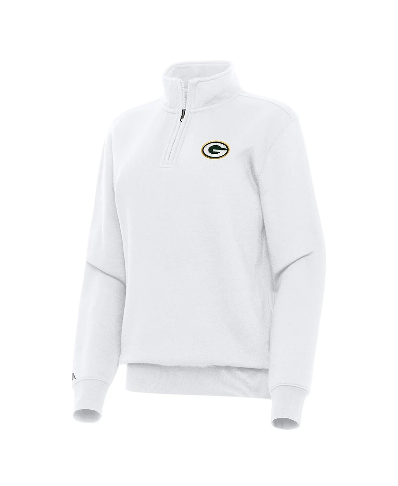 Antigua Women's White Green Bay Packers Victory Quarter-Zip Top
