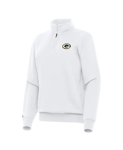 Antigua Women's White Green Bay Packers Victory Quarter-Zip Top