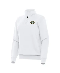 Antigua Women's White Green Bay Packers Victory Quarter-Zip Top