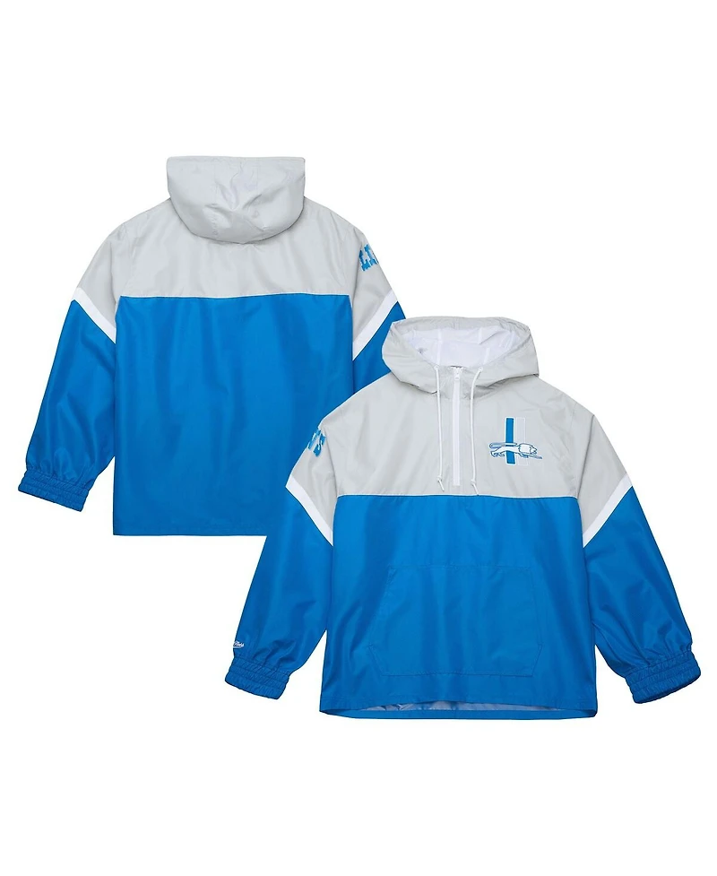 Mitchell & Ness Men's Silver/Blue Detroit Lions Tie Breaker Vintage Logo Lightweight Anorak Half-Zip Windbreaker Jacket