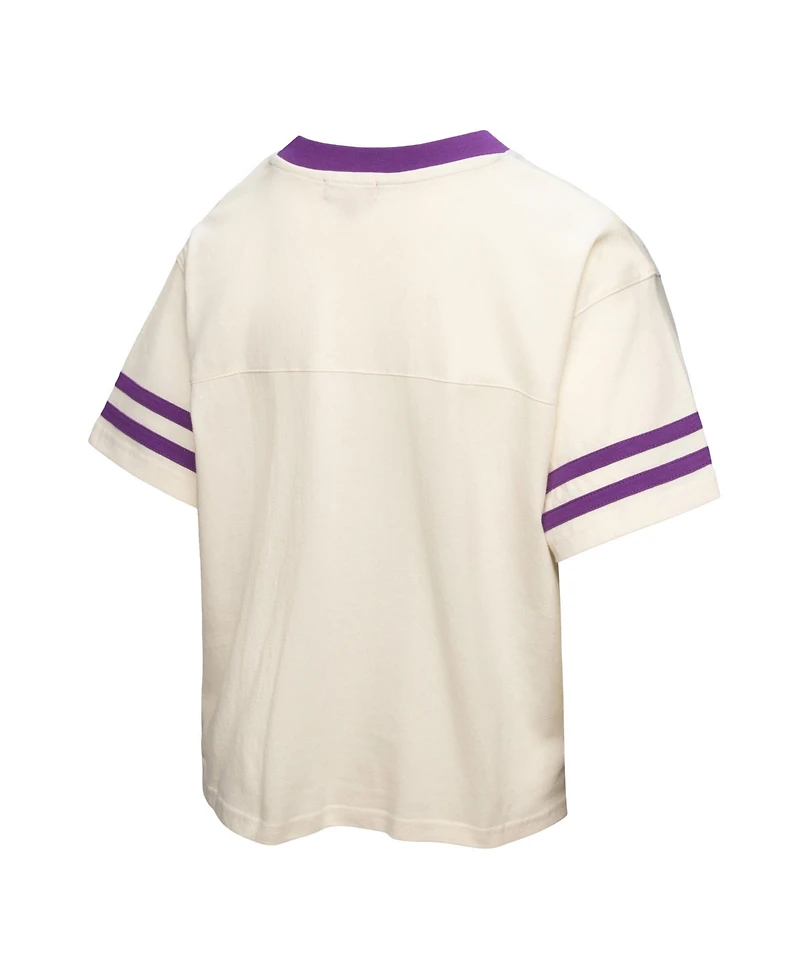 Mitchell & Ness Women's Cream Lsu Tigers Cropped Ringer T-Shirt