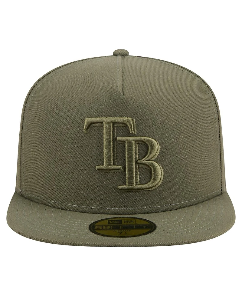 New Era Men's Olive Tampa Bay Rays Color Pack A-Frame 59FIFTY Fitted Hat