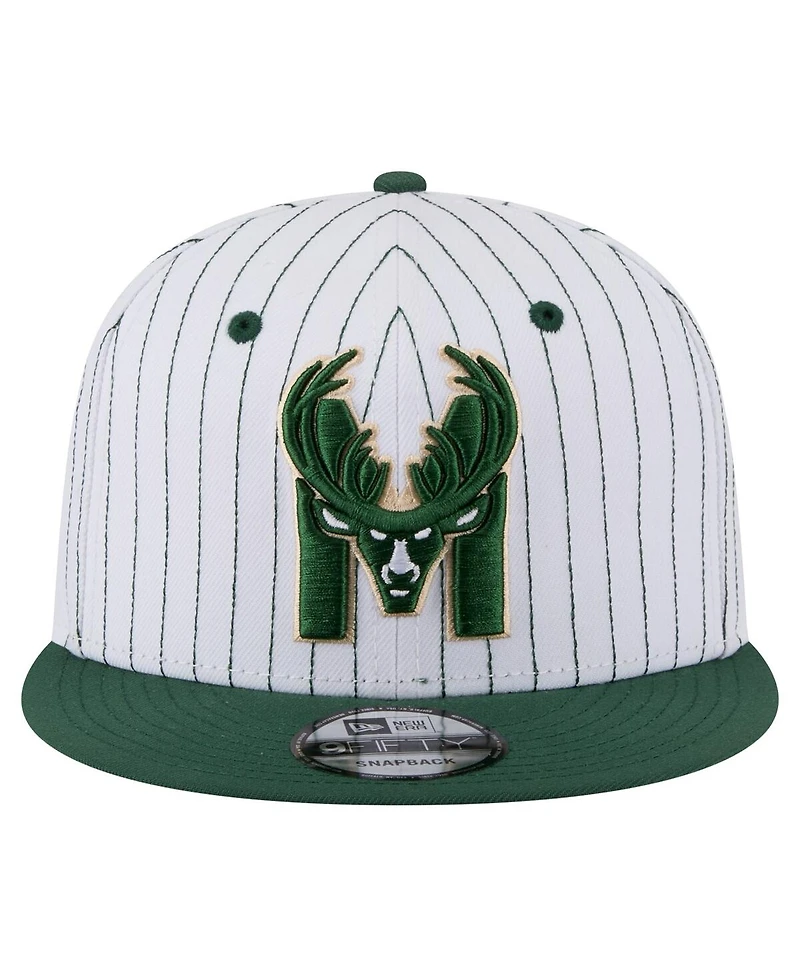 New Era Men's White Milwaukee Bucks Deceptor Pinstripe 9FIFTY Snapback Hat