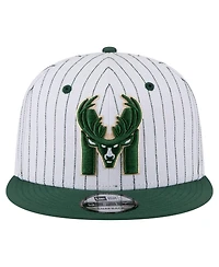 New Era Men's White Milwaukee Bucks Deceptor Pinstripe 9FIFTY Snapback Hat