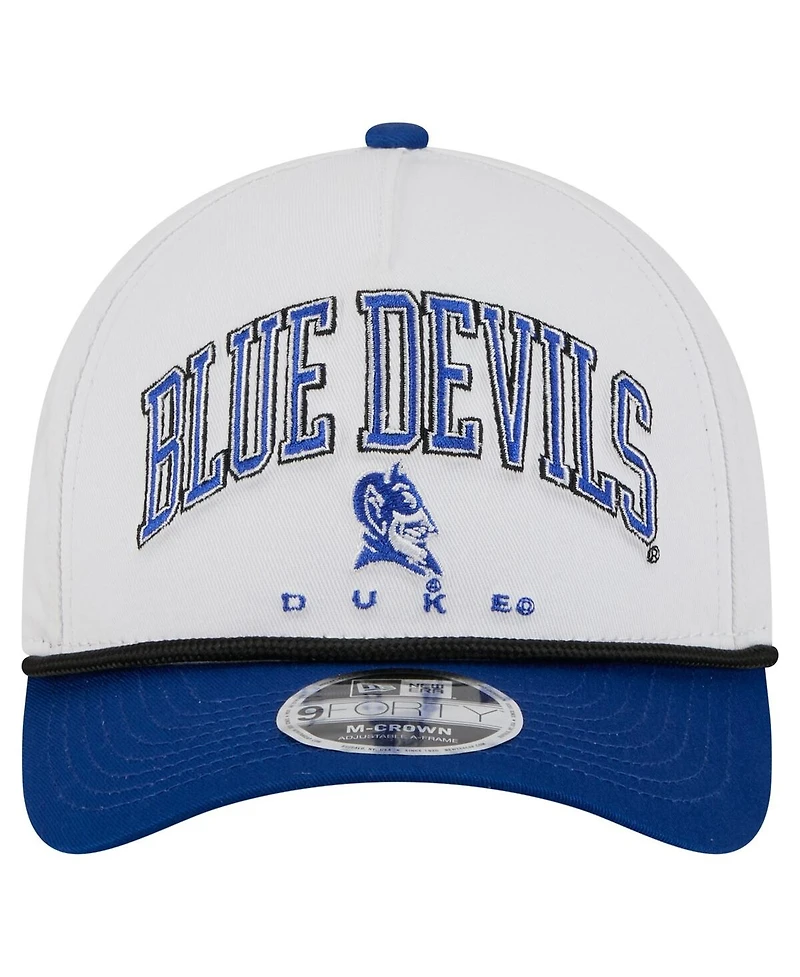 New Era Men's White/Royal Duke Blue Devils Arch Two-Tone Rope 9FORTY A-Frame M-Crown Adjustable Hat