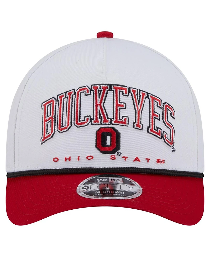New Era Men's White/Scarlet Ohio State Buckeyes Arch Two-Tone Rope 9FORTY A-Frame M-Crown Adjustable Hat