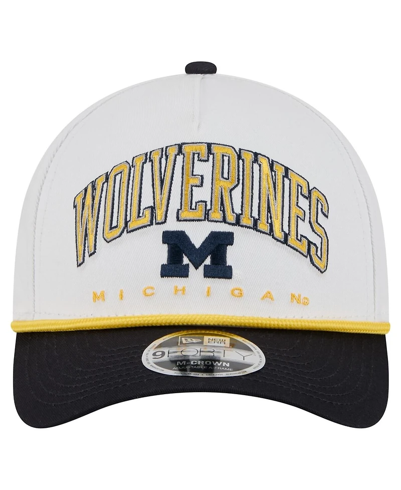 New Era Men's White/Navy Michigan Wolverines Arch Two-Tone Rope 9FORTY A-Frame M-Crown Adjustable Hat