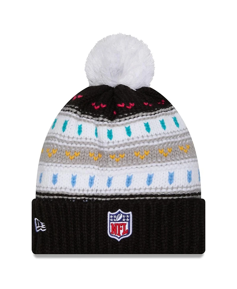 New Era Women's Black Carolina Panthers 2025 Nfl Crucial Catch Cuffed Knit with Pom Hat