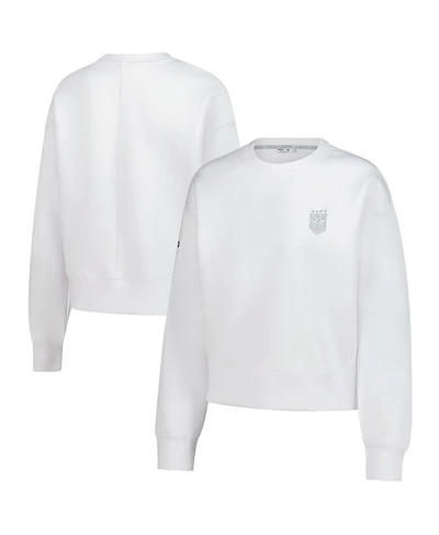 Levelwear Women's White Uswnt Luxe Sponge Tri-Blend Pullover Sweatshirt
