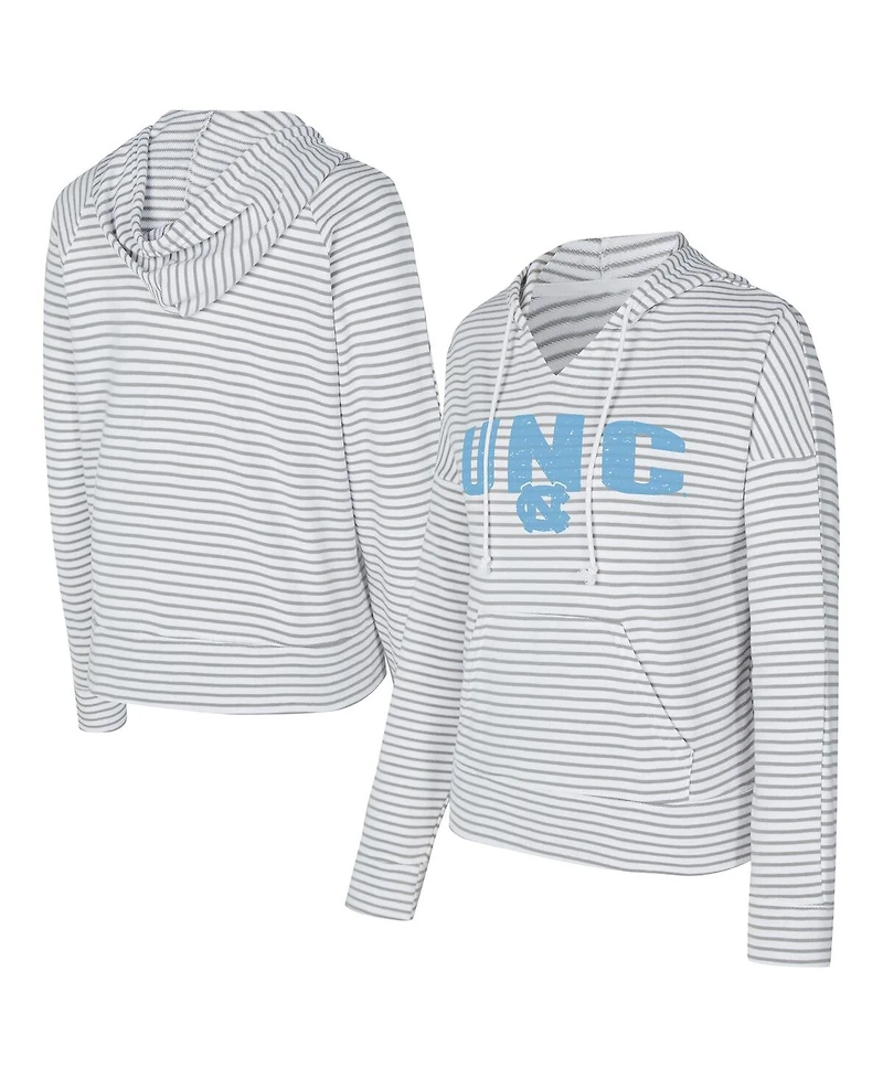 Concepts Sport Men's White/Gray North Carolina Tar Heels French Terry Striped V-Neck Pullover Hoodie