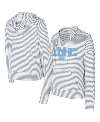 Concepts Sport Men's White/Gray North Carolina Tar Heels French Terry Striped V-Neck Pullover Hoodie