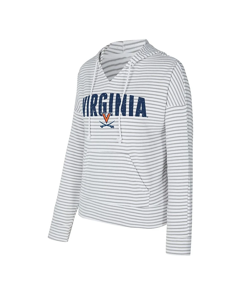 Concepts Sport Men's White/Gray Virginia Cavaliers French Terry Striped V-Neck Pullover Hoodie