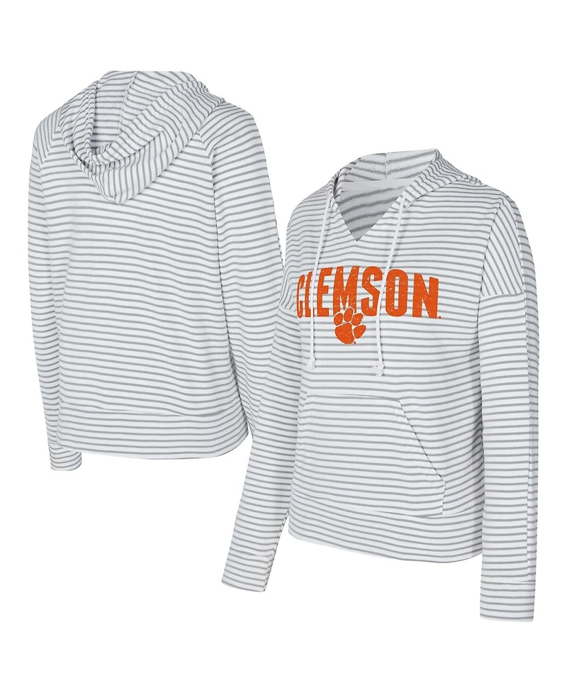 Concepts Sport Men's White/Gray Clemson Tigers French Terry Striped V-Neck Pullover Hoodie