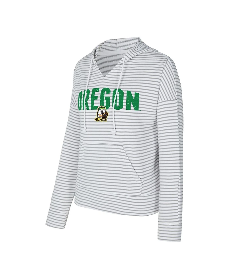 Concepts Sport Men's White/Gray Oregon Ducks French Terry Striped V-Neck Pullover Hoodie