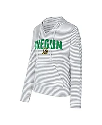 Concepts Sport Men's White/Gray Oregon Ducks French Terry Striped V-Neck Pullover Hoodie