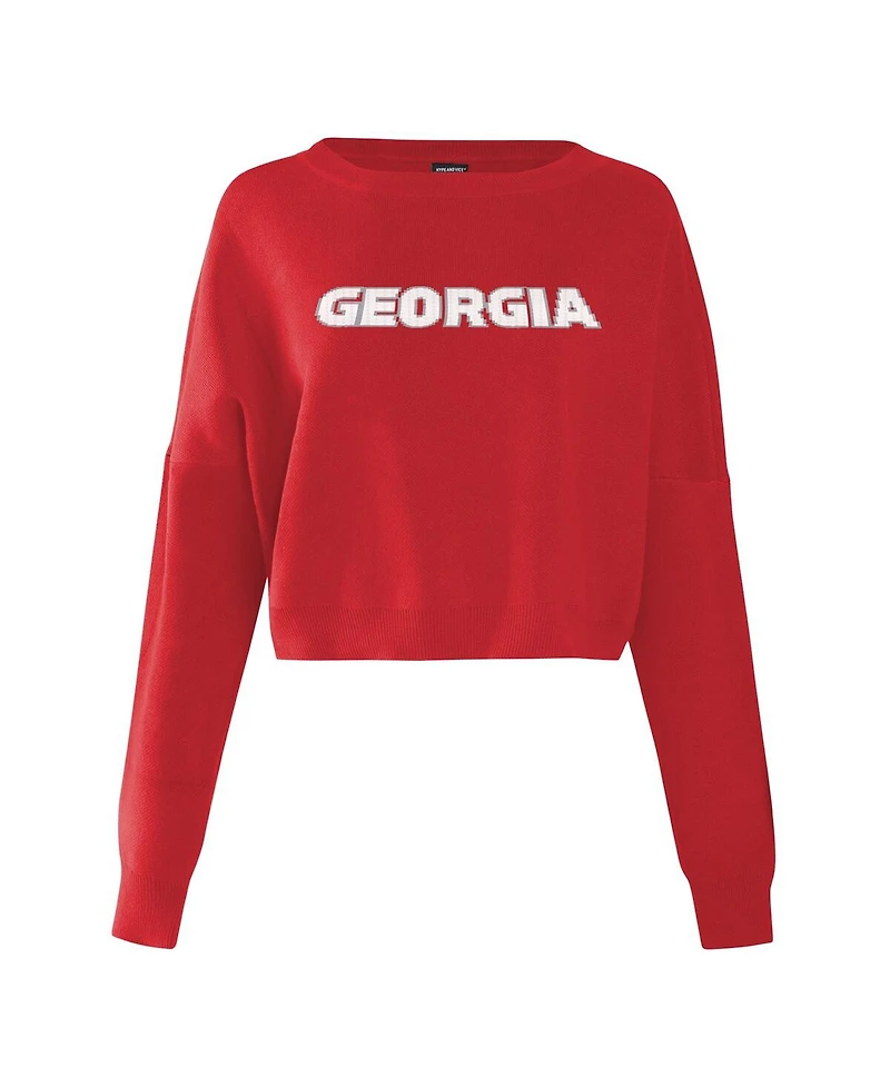 Hype And Vice Women's Red Georgia Bulldogs Oversized Cropped Ivy Knit Pullover Sweater