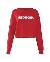 Hype And Vice Women's Red Georgia Bulldogs Oversized Cropped Ivy Knit Pullover Sweater