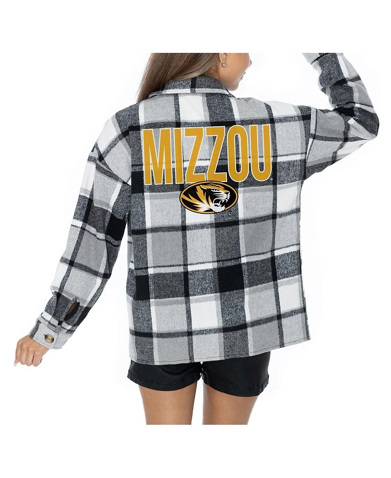 Gameday Couture Women's Grey Missouri Tigers Long Sleeve Brushed Plaid Button-Up Overshirt Jacket